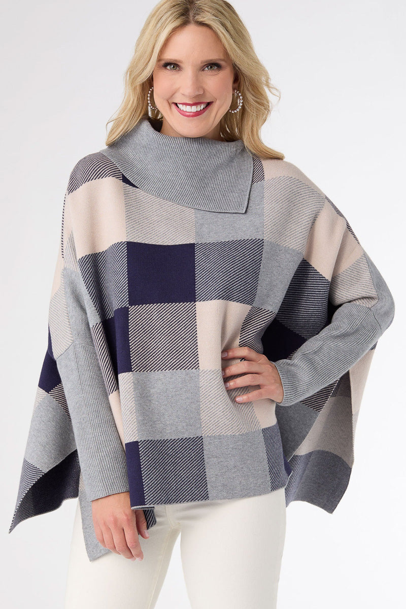 Loren Colorblock Poncho Blue & Grey