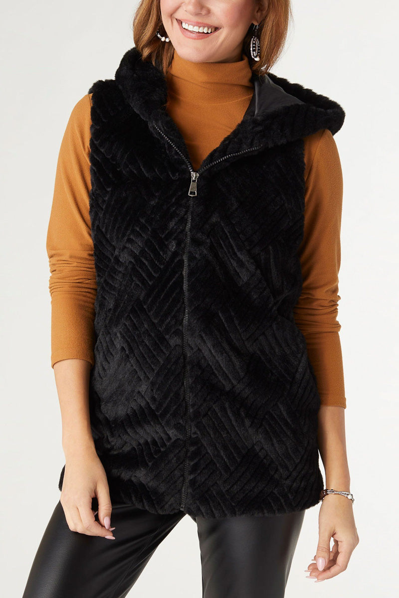 Lyric Faux Fur Hooded Vest XS Black