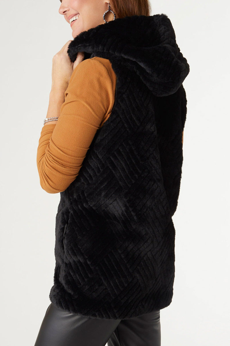 Lyric Faux Fur Hooded Vest XS Black