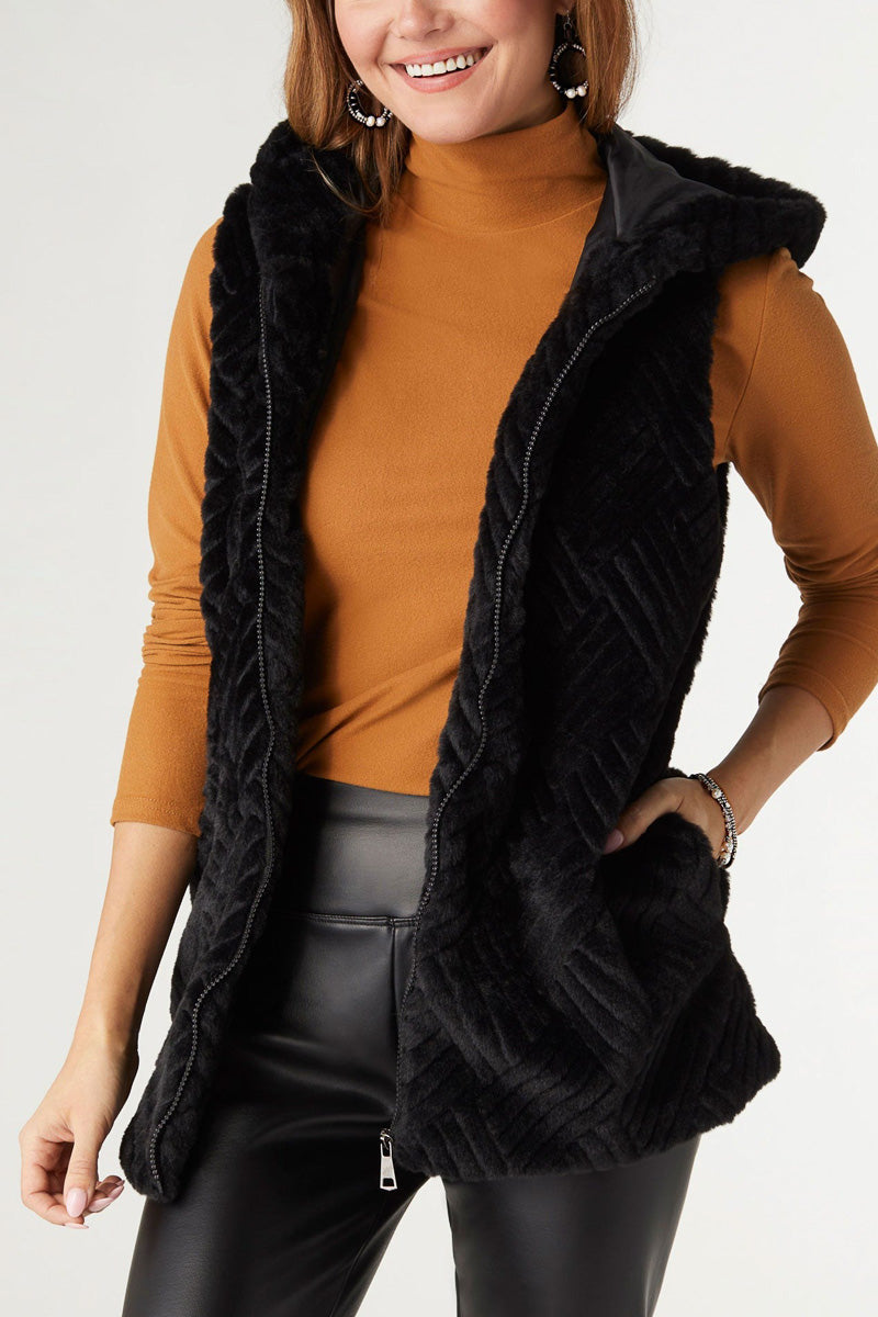 Lyric Faux Fur Hooded Vest XS Black