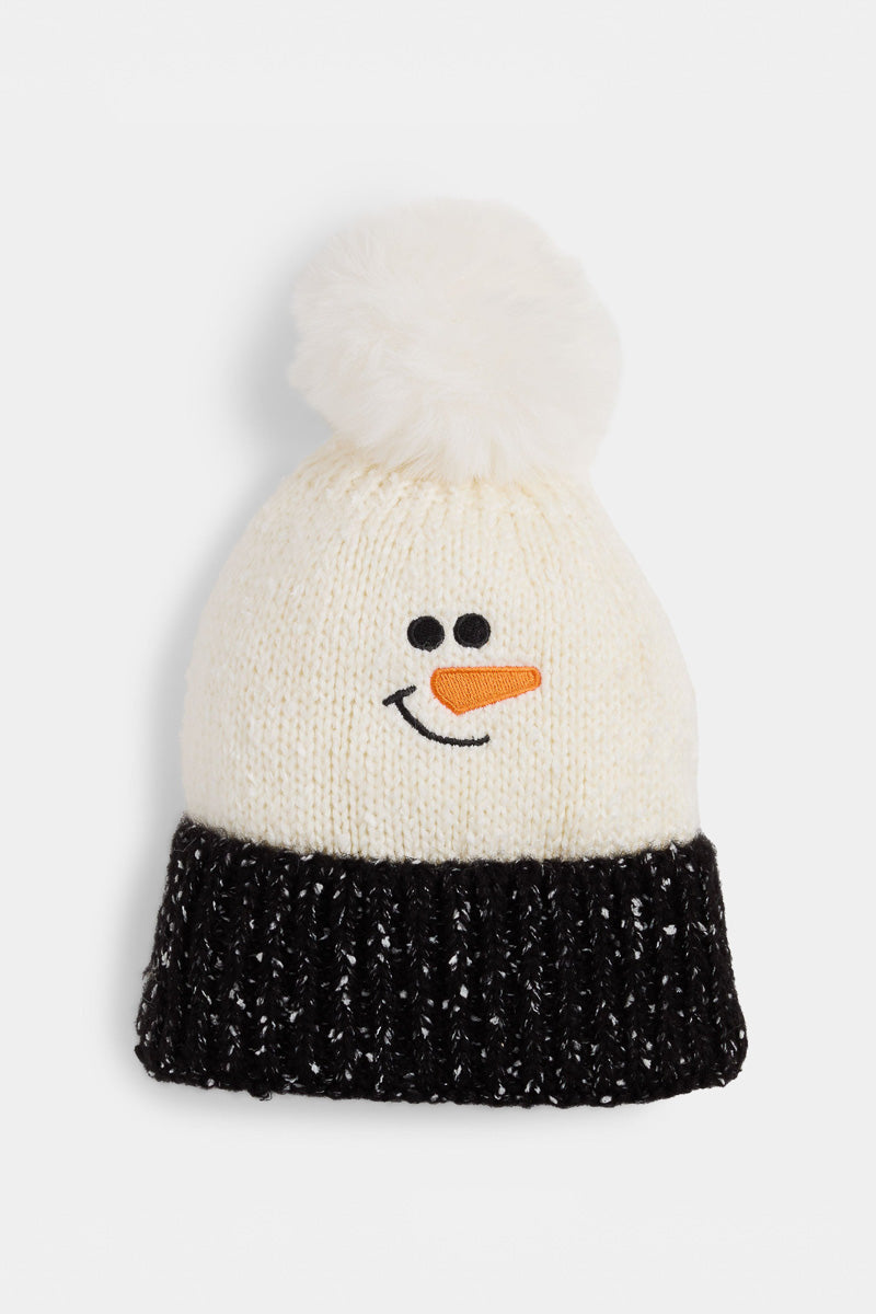 Marled Snowman Knit Hat Winter White