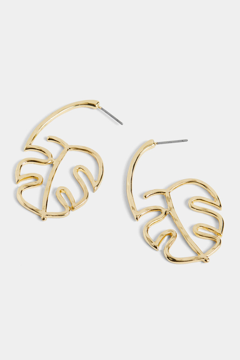 Monstera Leaf Post Hoop Earrings Gold