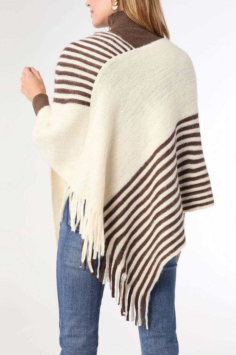 Petra Asymmetrical Poncho Cream & Brown