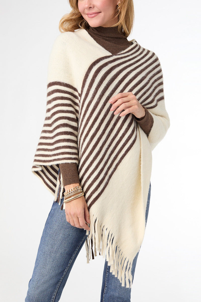 Petra Asymmetrical Poncho Cream & Brown