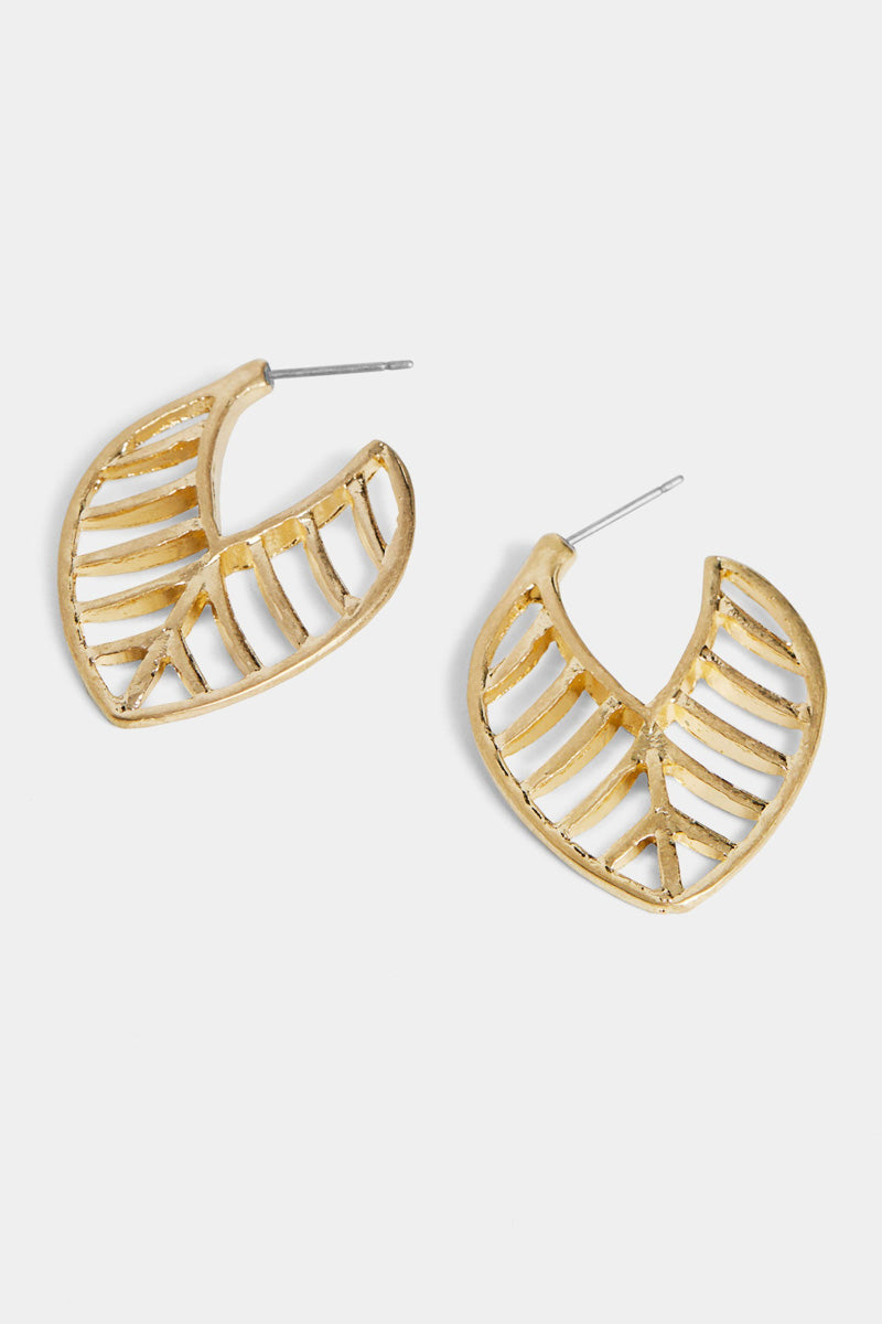 Pointed Leaf Hoop Earrings Gold