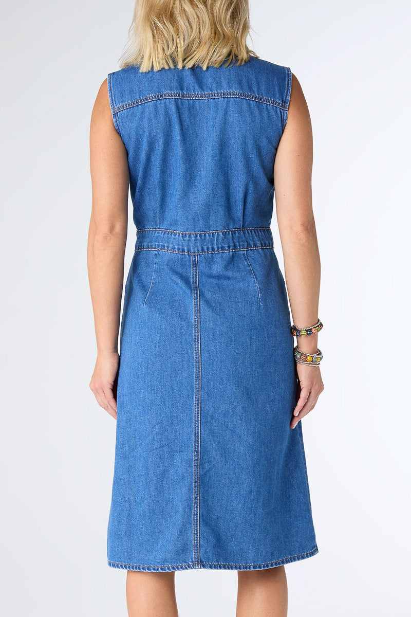 Raleigh Sleeveless Denim Dress Medium Denim Extra Small