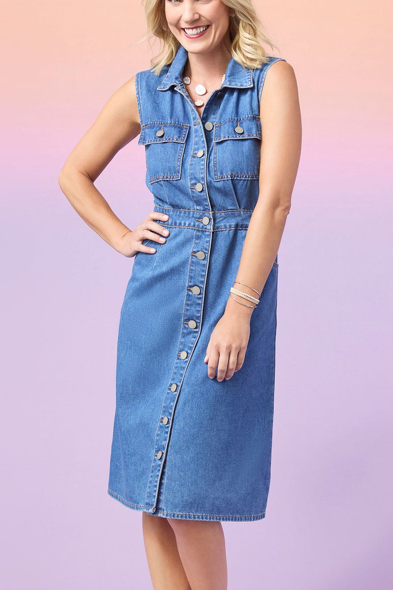 Raleigh Sleeveless Denim Dress Medium Denim Extra Small