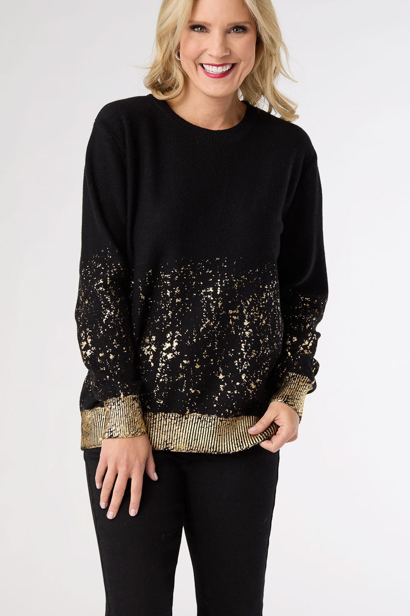 Tinlee Sweater with Metallic Splatter Black/Gold L/XL
