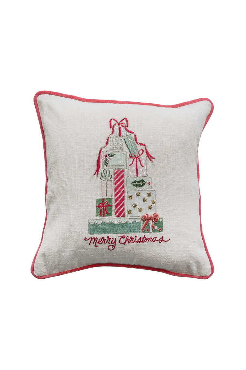 Embroidered Pillow Merry Christmas With Gifts Square 20"