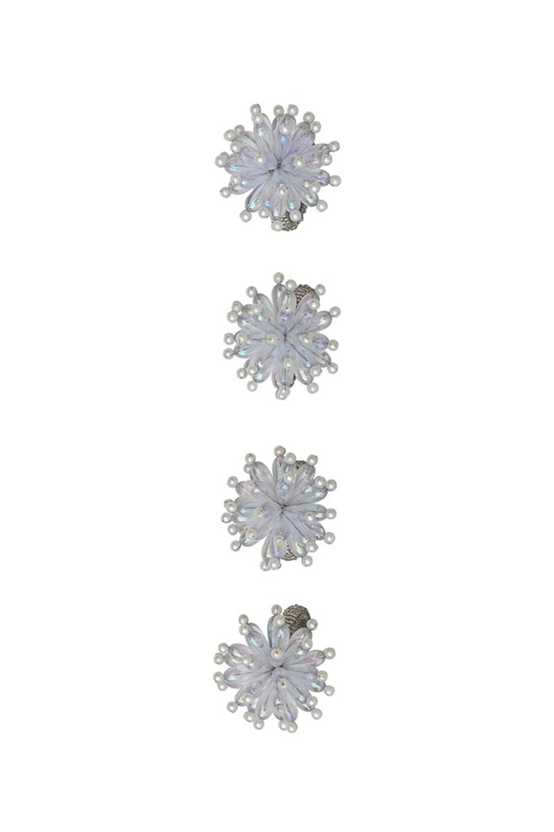 Glass Beaded Snowflake Napkin Rings Set of 4