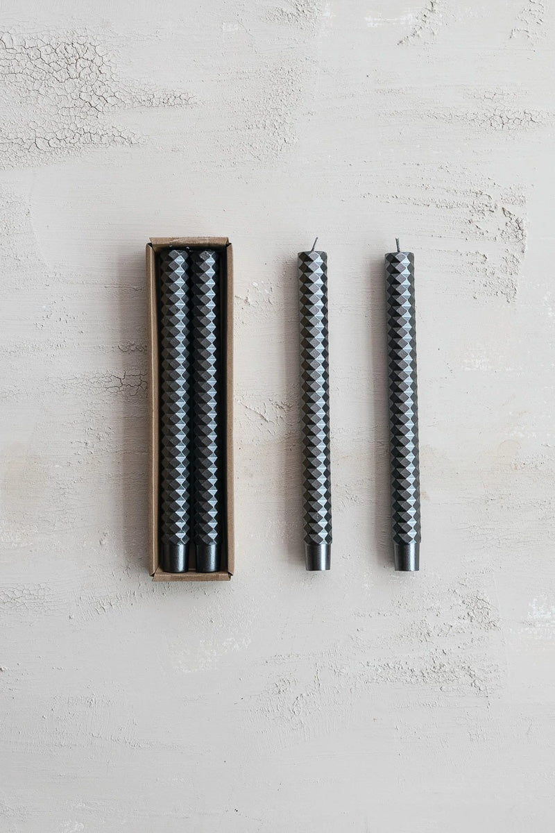 Faceted Taper Candles 10" Platinum Set of 2