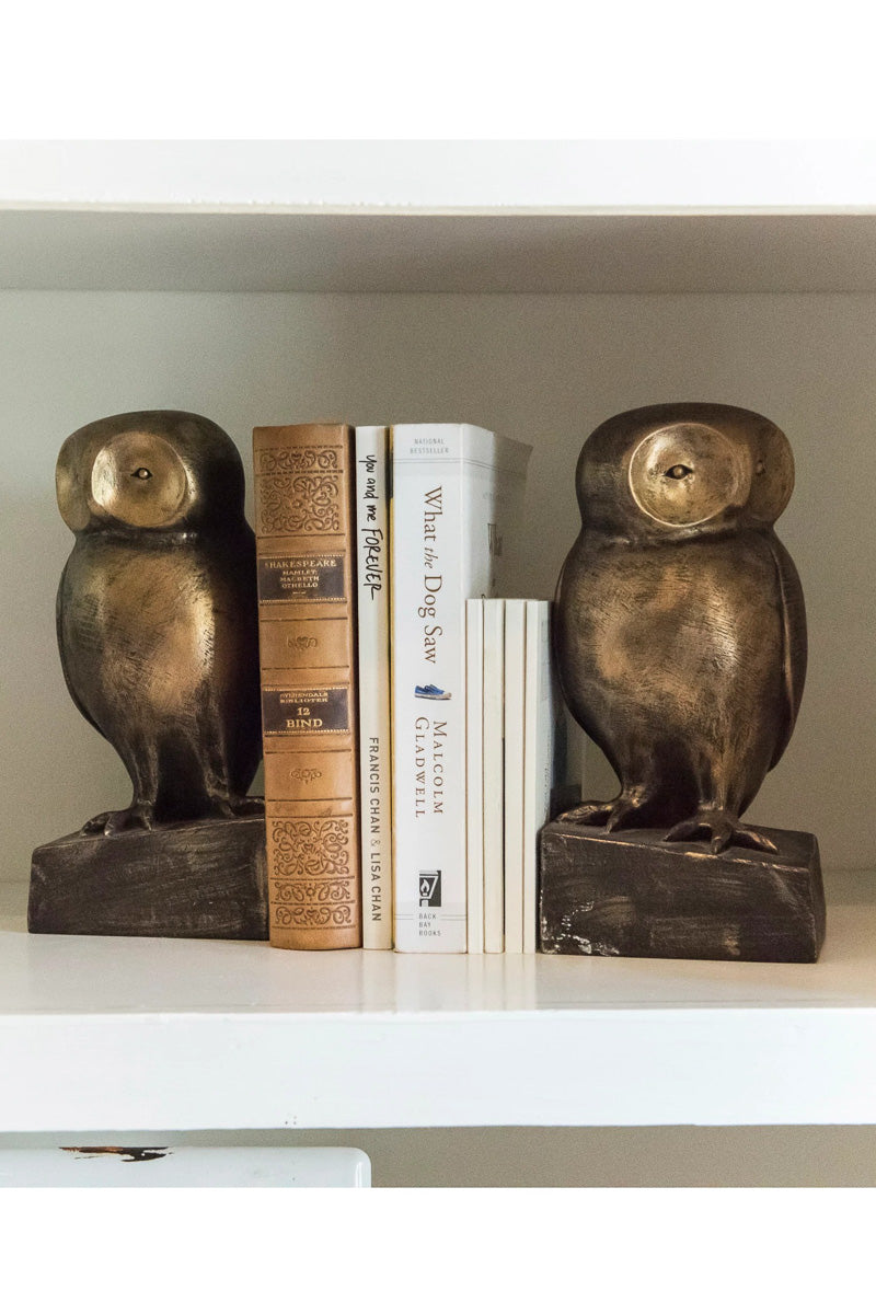 Resin Owl Bookends Set of 2 Bronze