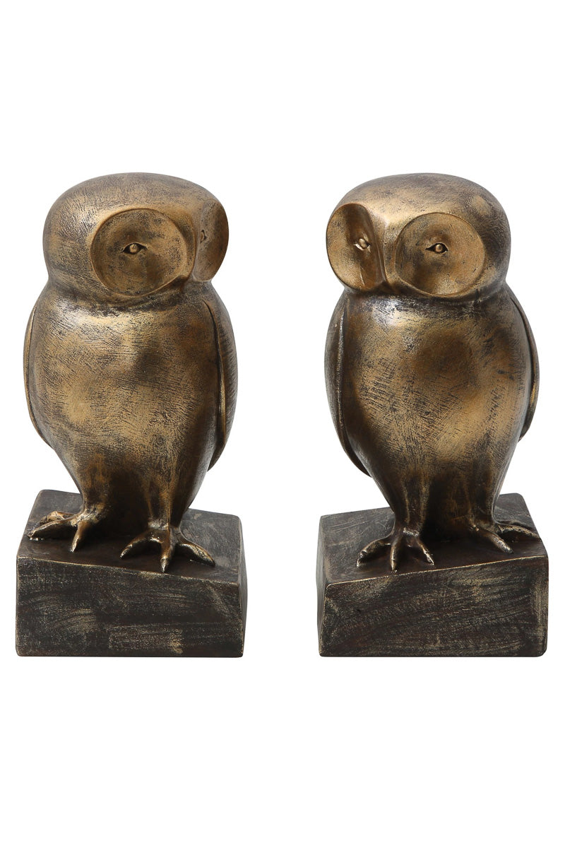 Resin Owl Bookends Set of 2 Bronze