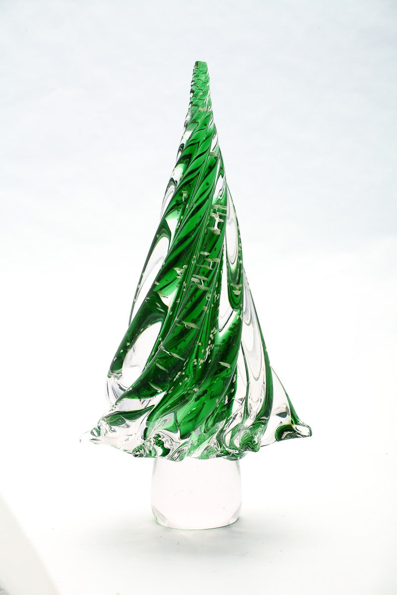 Glass Christmas Tree 6"x 12" Green Swirl