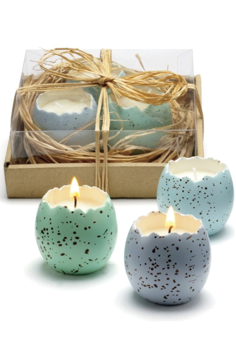 Cracked Egg Candles in a Nest Light Blue