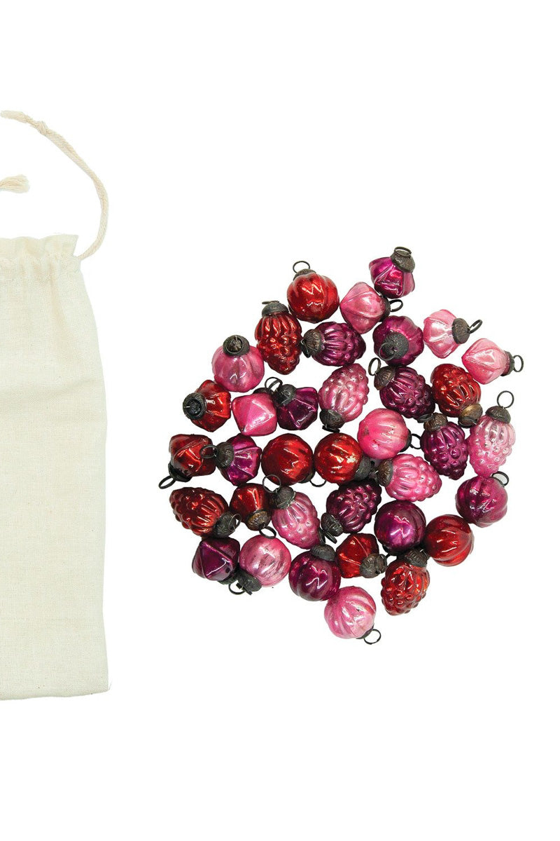 Embossed Mercury Glass Ornaments in Muslin Bag Set of 36 Assorted