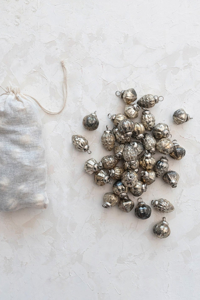 Ornaments Mercury Glass in Muslin Bag Silver Set