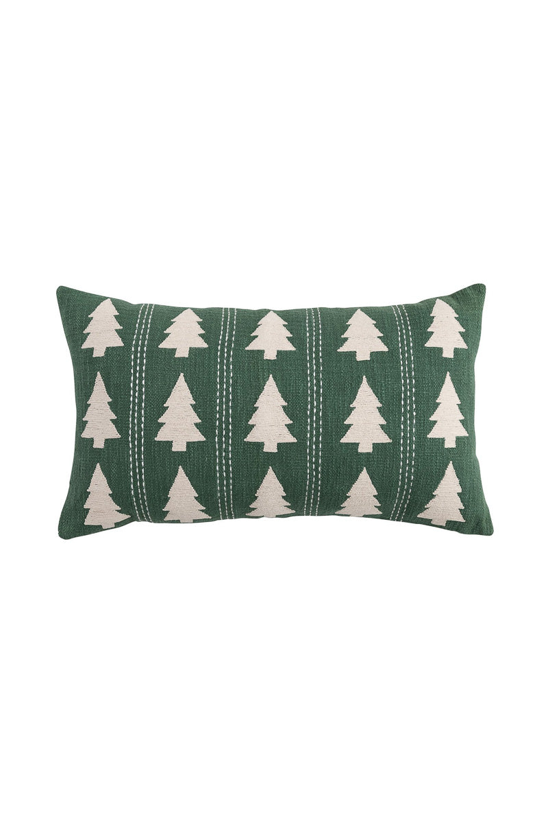 Embroidered Lumbar Pillow with Trees Pattern 24"x 14"