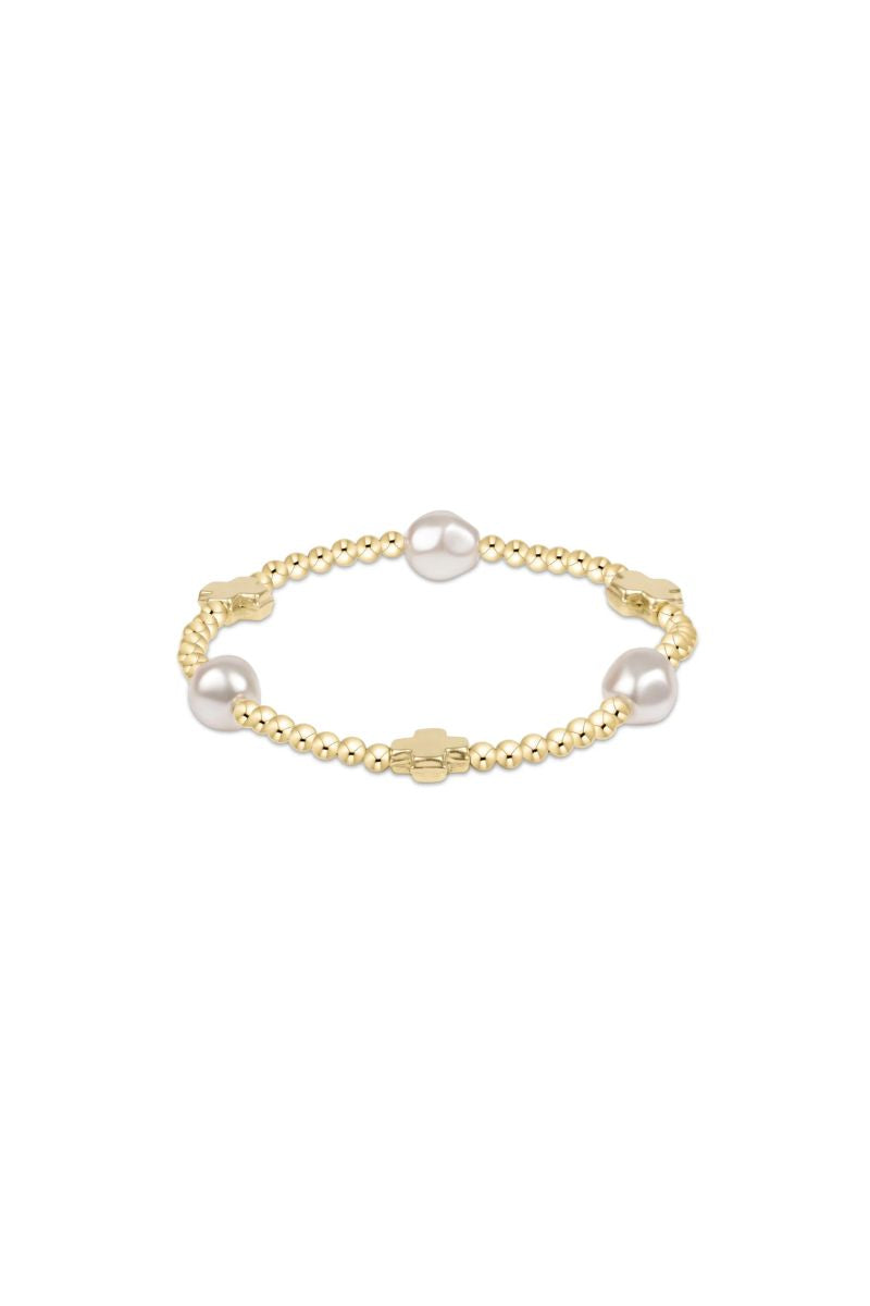 enewton Signature Cross Admire Pearl Pattern 3mm Bead Bracelet Gold