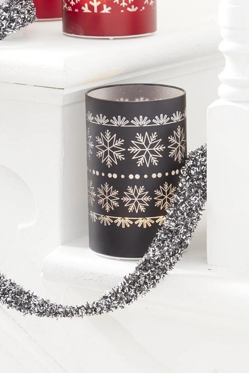 Engraved Snowflake LED Cylinder Medium Black