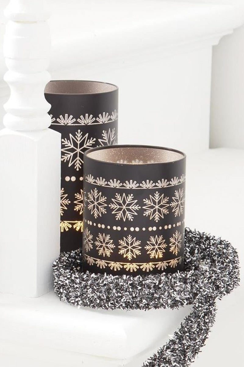 Engraved Snowflake LED Cylinder Small Black