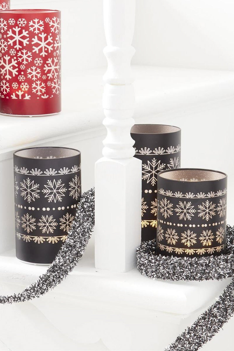 Engraved Snowflake LED Cylinder Large Black