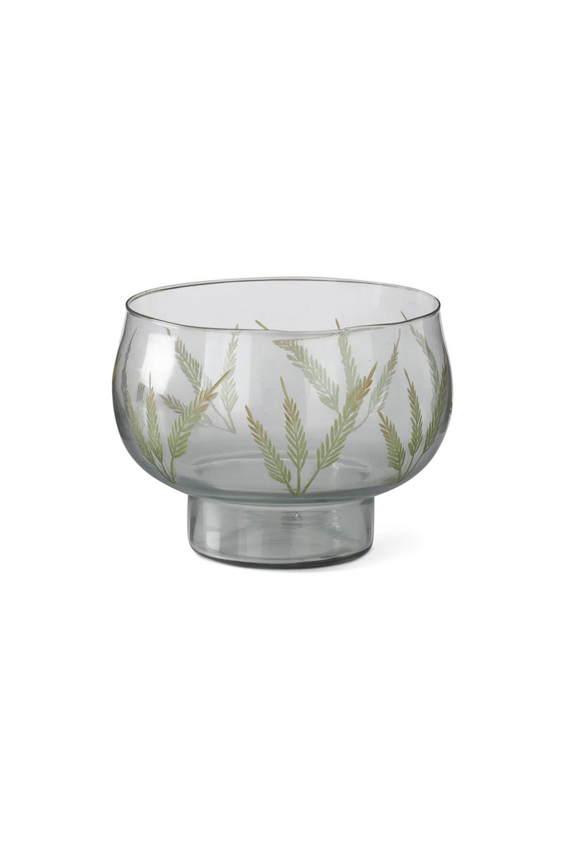 Etched Fern Glass Candlholder 9" Clear