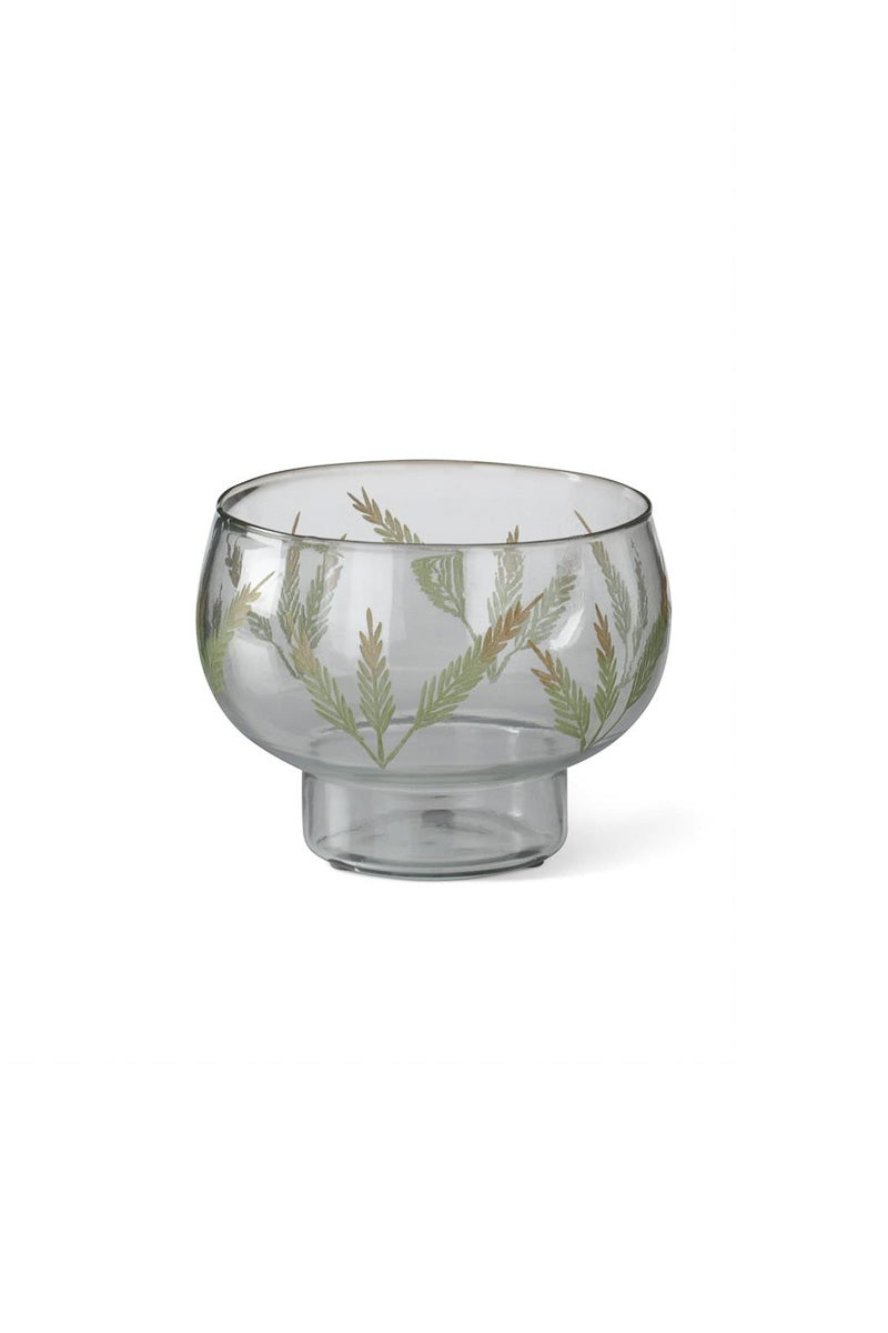 Etched Fern Glass Candleholder 7" Clear