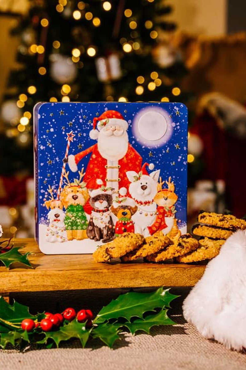 Farmhouse Biscuits Christmas Santa, Cat & Dog Tin