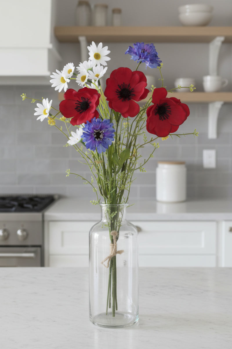 Faux Anemone & Daisy Bouquet 20.5" Mixed