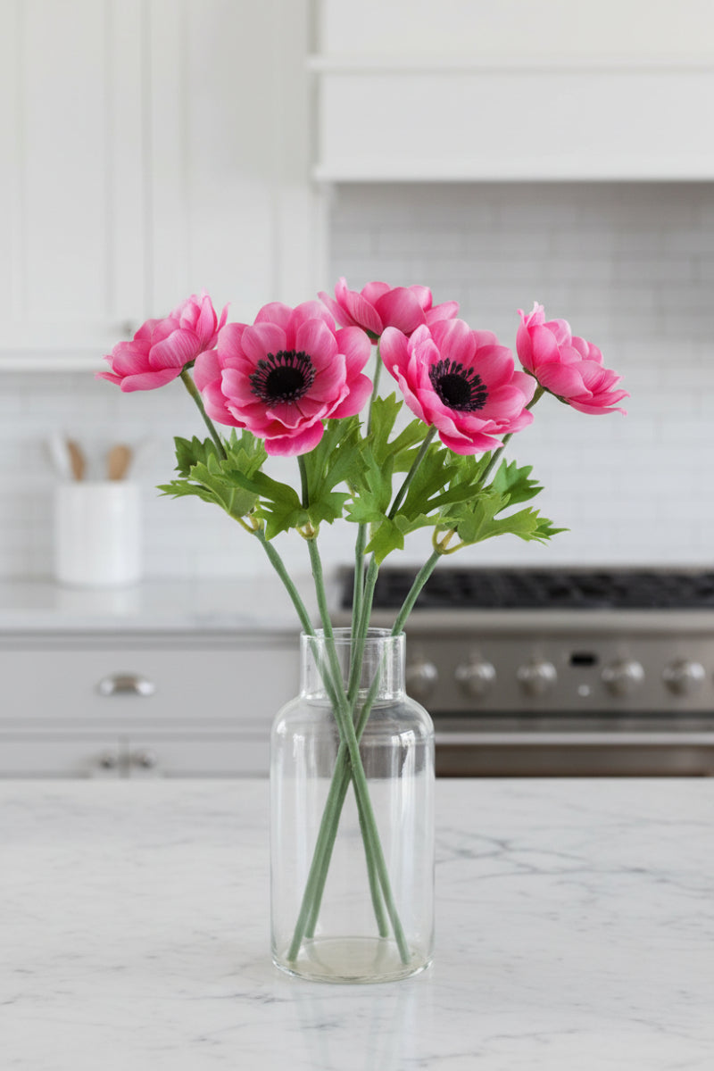 Faux Anemone Spray 16.5" Fuchsia