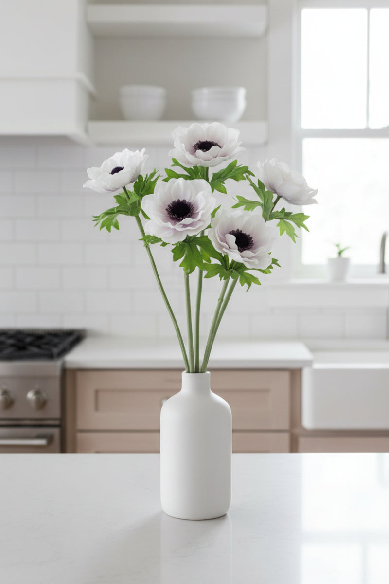 Faux Anemone Spray 16.5" Cream & Lavender