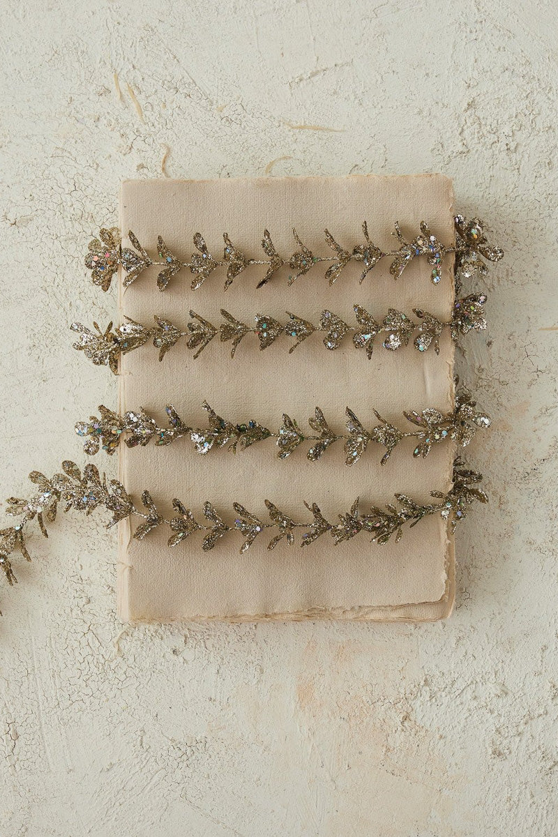Faux Boxwood Garland with Glitter 72" Champagne