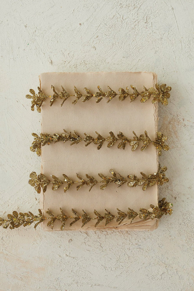 Faux Boxwood Garland with Glitter 72" Gold