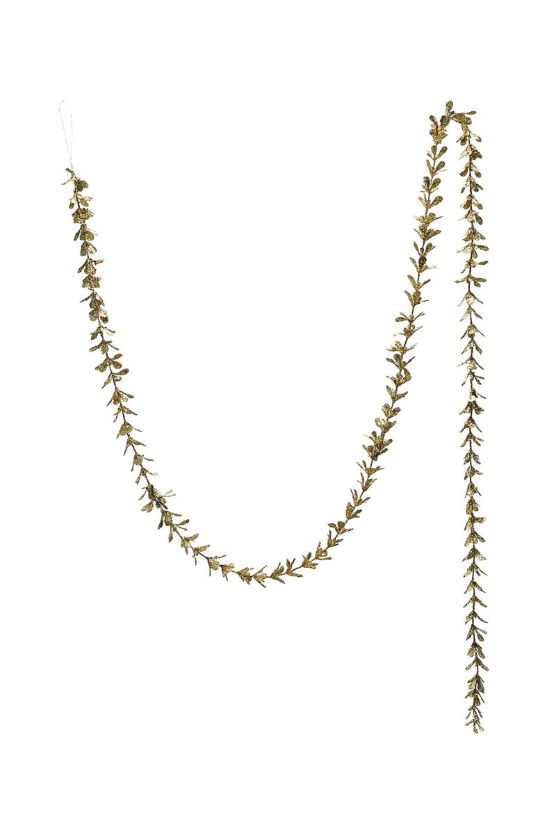 Faux Boxwood Garland with Glitter 72" Gold