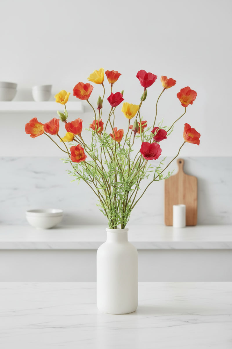 Faux California Poppy Bush 22" Orange & Yellow