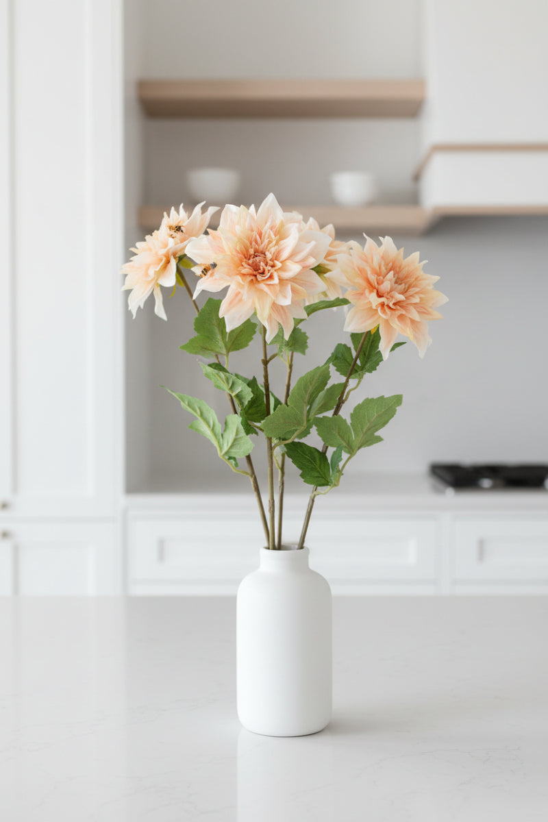 Faux Dahlia Spray With Bee 25" Peach