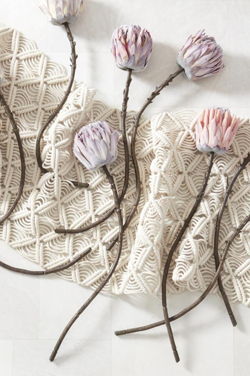 Faux Flocked King Protea Stem 26" Purple