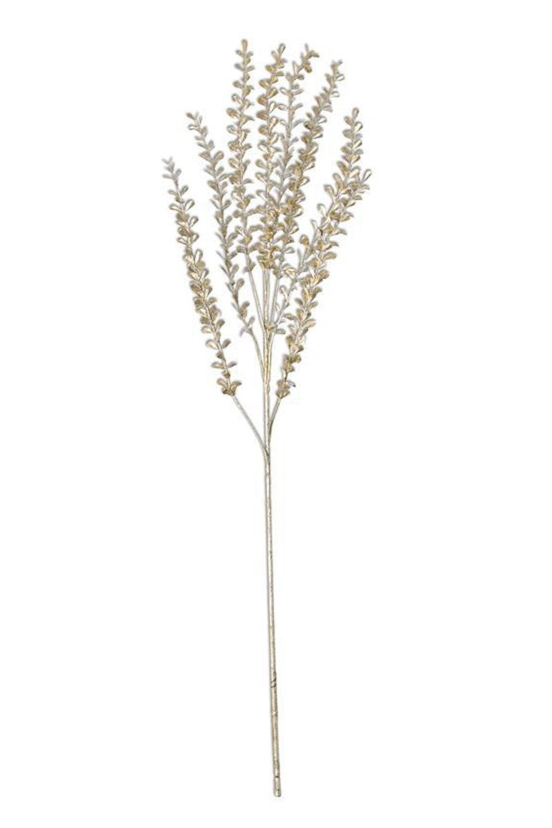 Faux Glittered Stem with Mini Teardrop Leaves 31" Champagne