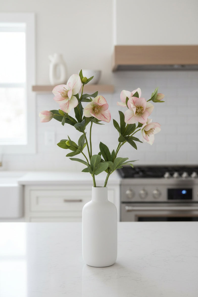 Faux Helleborus Spray 25" Pink & Green