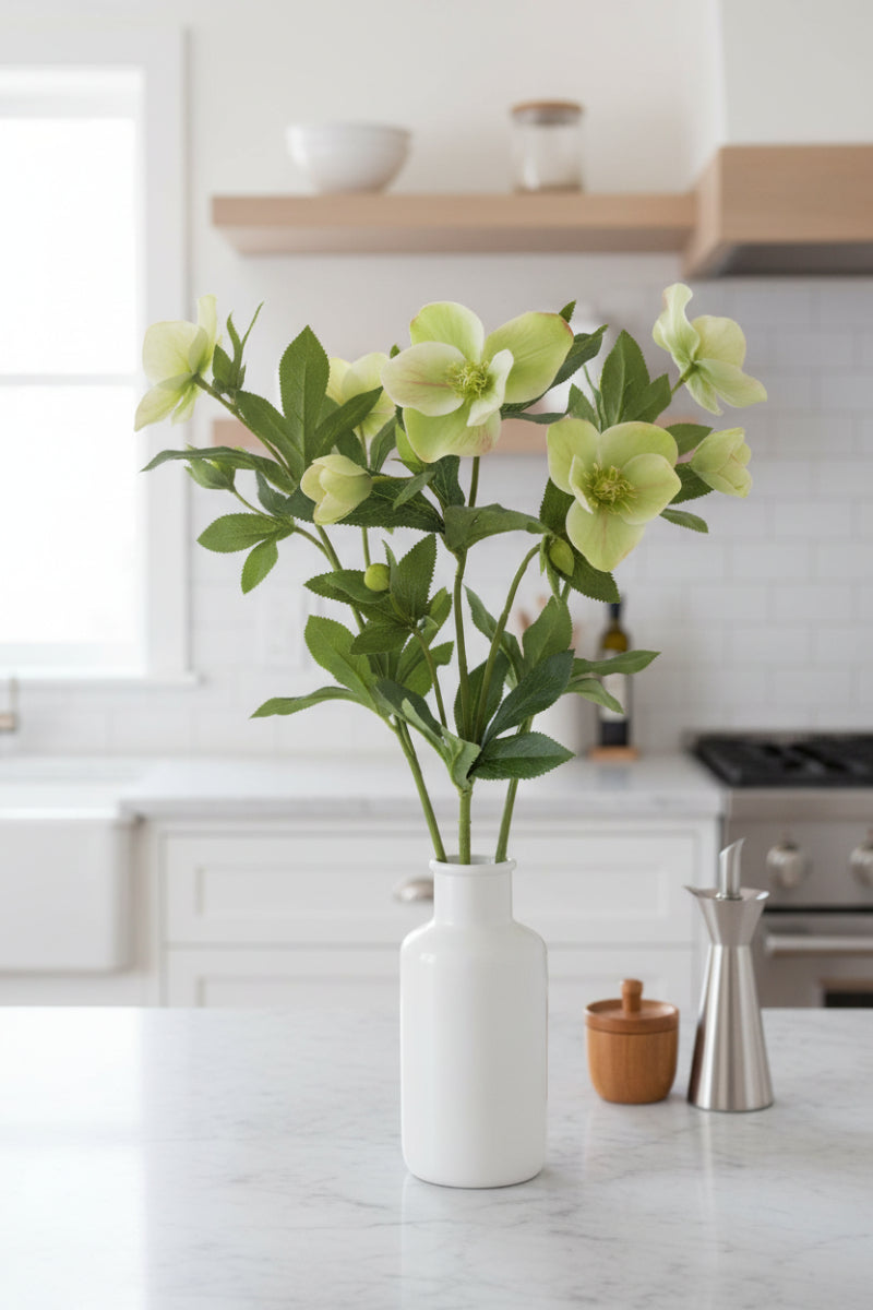 Faux Helleborus Spray 25" Two Tone Green