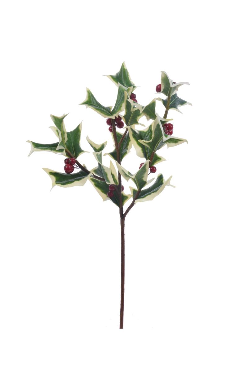 Faux Holly Berry Pick 18.5" Variegated Red
