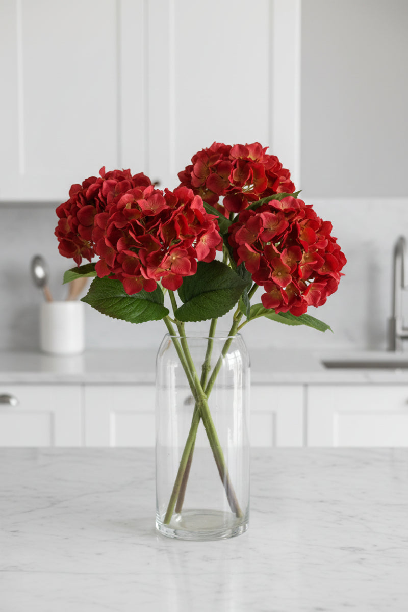 Faux Hydrangea Stem 18" Red Green