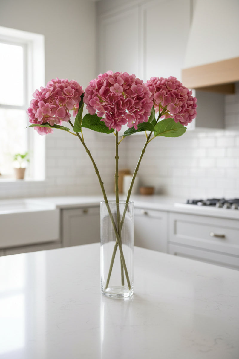 Faux Hydrangea Stem 18.5" Pink