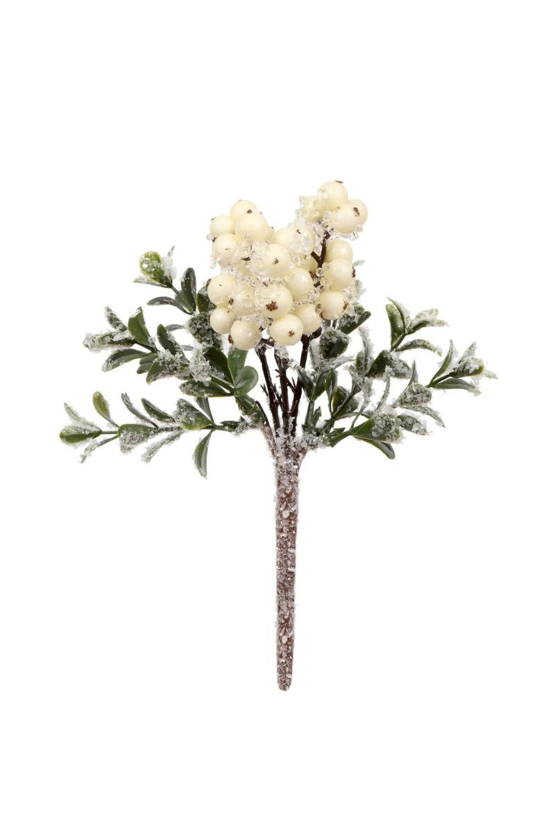 Faux Iced Berry Pick 8" Cream & Green