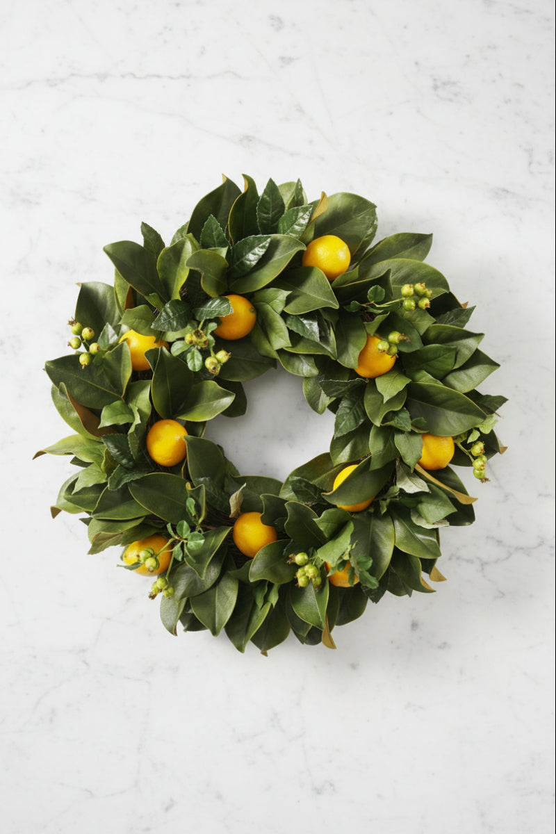 Faux Citrus Lemon Wreath 24" Yellow & Green