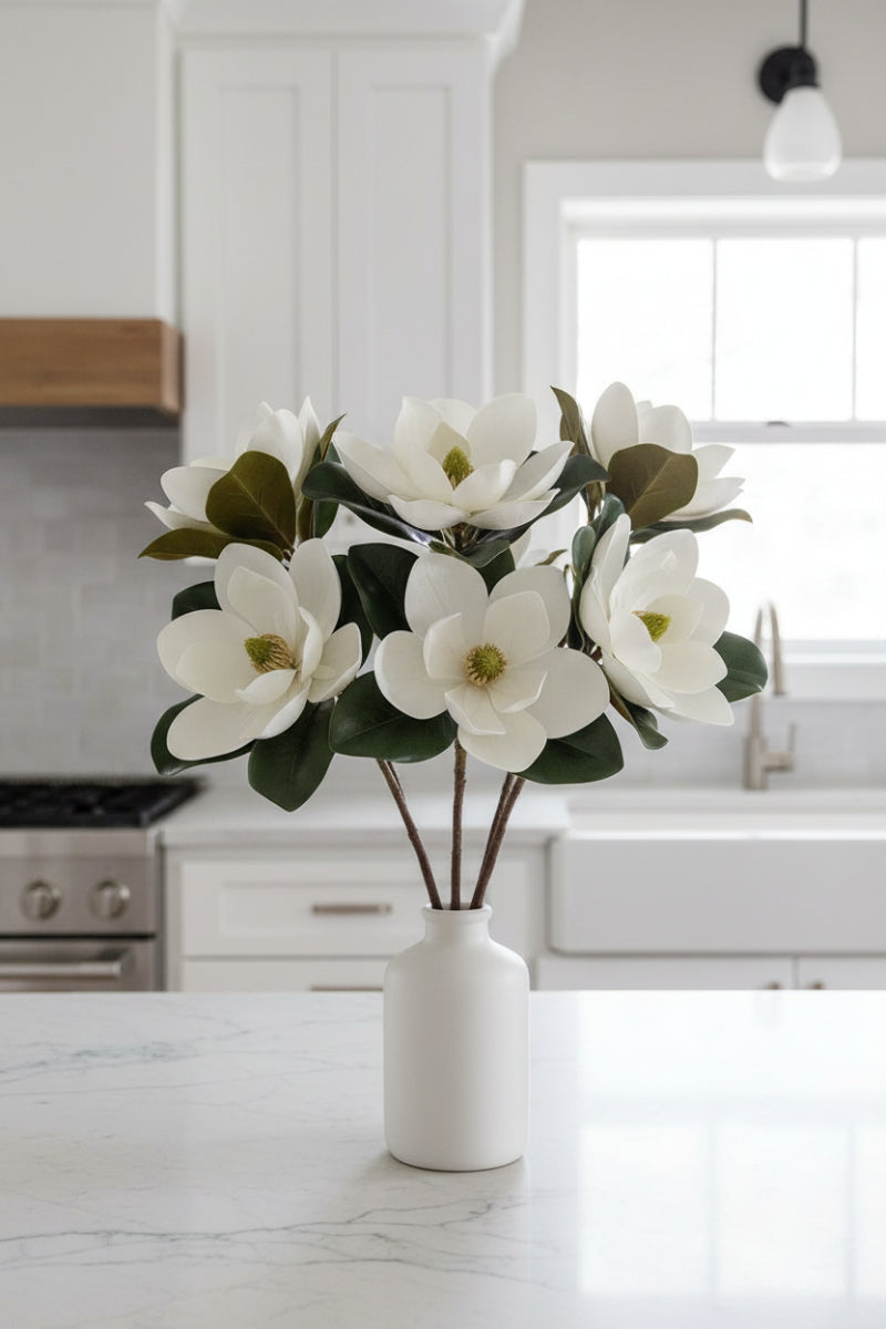 Faux Magnolia Spray 18" White