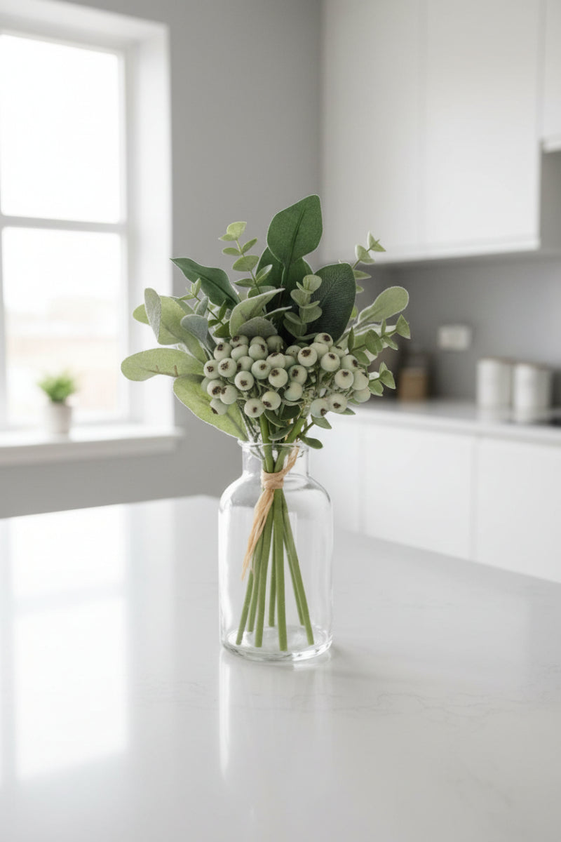 Faux Mixed Green Foliage With Berries Bundle 13"