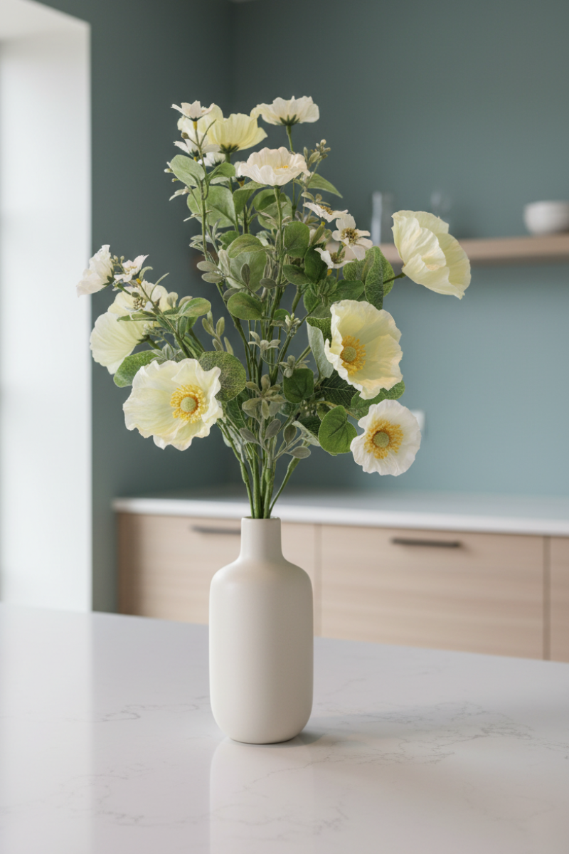 Faux Poppy Bush 22" Cream