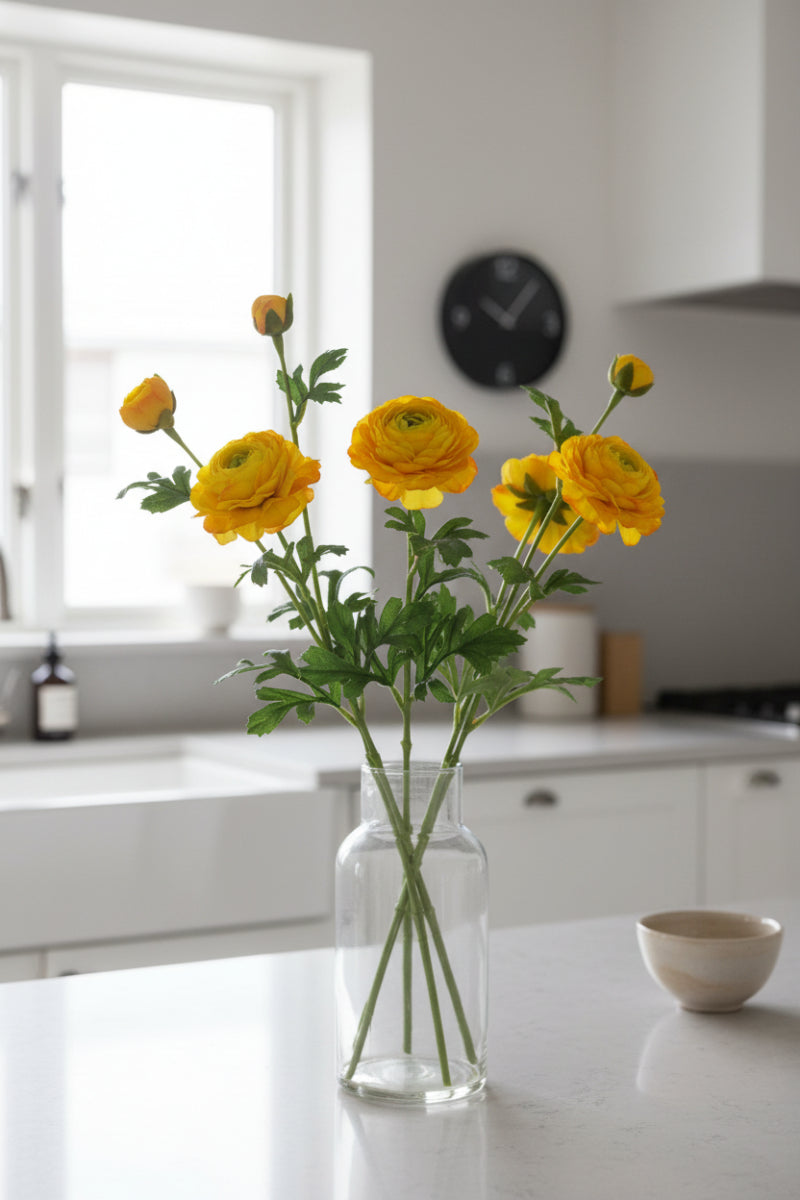 Faux Ranunculus Spray 25" Orange & Yellow